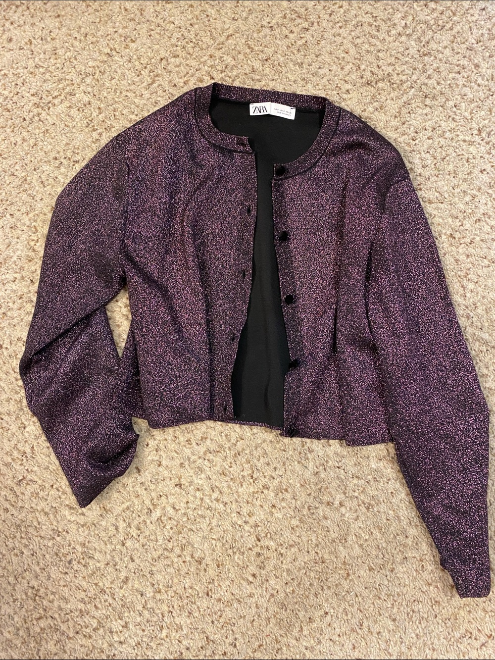 Zara Metallic Purple Cropped Blazer